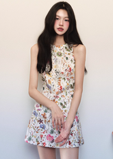 Textured floral print sleeveless dress